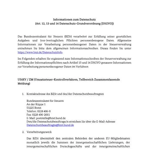 Dokumentvorschau: USt Kontrollverfahren: Zusammenfassende Meldungen — Behörden & Verwaltung (CERFA n°USt_Kontrollverfahren_Teilbereich_ZM)