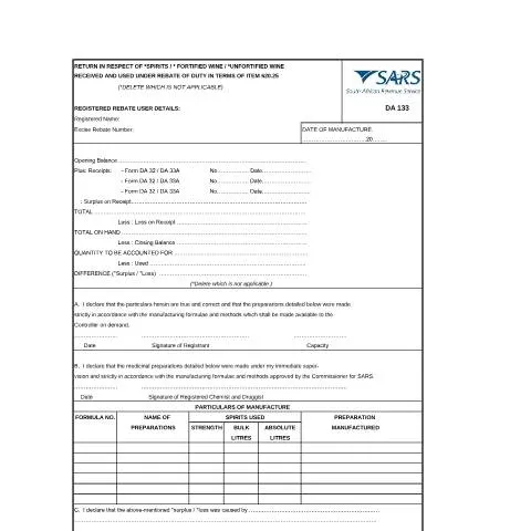 Document preview: The Importance of the DA 133 in Spirits Regulation — Government & admin (CERFA n°DA 133)