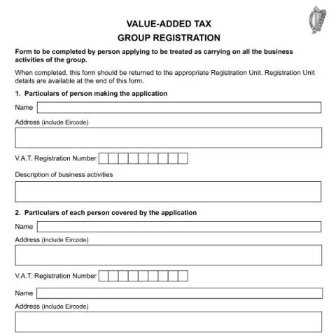 Document preview: Register for Value-Added Tax Group with Form VAT52 — Taxes (VAT52)