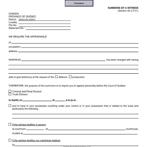 Document preview: Understanding the Court of Québec Witness Summons (Form SJ-988A) — Legal & justice (SJ-988A)