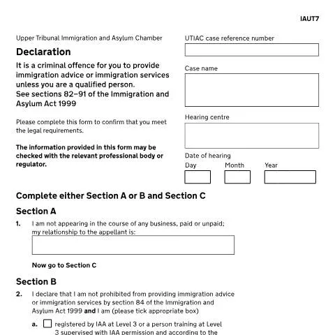 Document preview: Navigating Form IAUT7 for Immigration Advisors — Immigration & visas