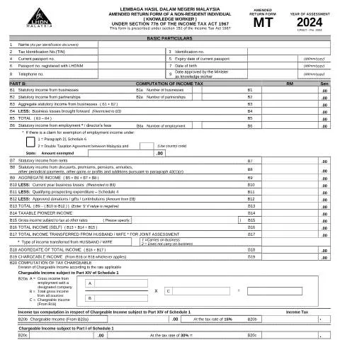 Document preview: Panduan Lengkap Borang MT 2024 untuk Individu — Cukai & percukaian (CERFA n°MT)