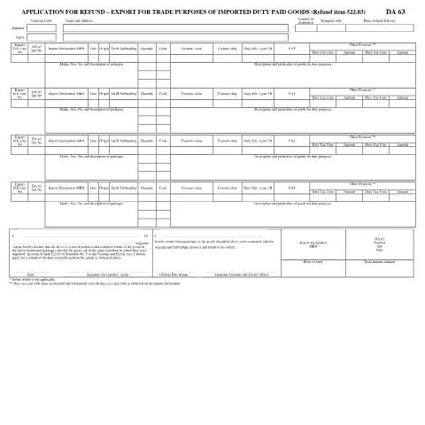 Document preview: Navigating the DA 63 Form for Duty Refunds — Government & admin (CERFA n°DA 63)