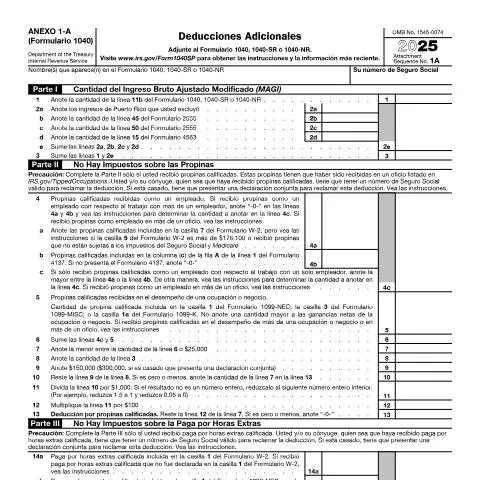 Document preview: Essential Guide to IRS Form 1040A for Taxpayers — Government & admin (CERFA n°1040A)