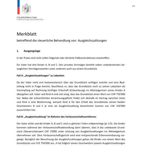 Dokumentvorschau: Wichtige Informationen zu Ausgleichszahlungen bei der — Steuern (CERFA n°ausgleichszahlungen-betreffend-grundstuecksgewinnsteuer-merkblatt)