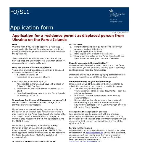 Document preview: Guide til opholdstilladelse for ukrainere på Færøerne — Immigration & visa
