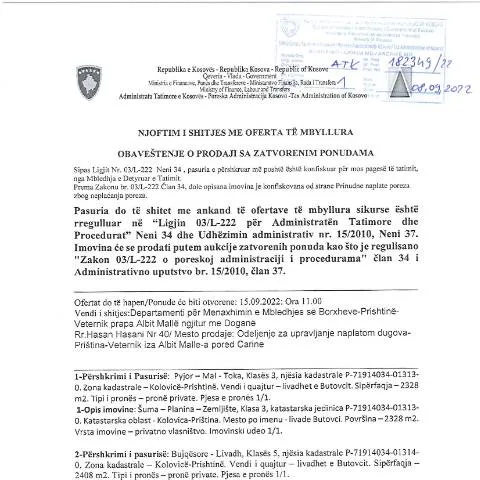 Document preview: Shitja me Oferta të Mbyllura në Kosovë — Procedura administrative