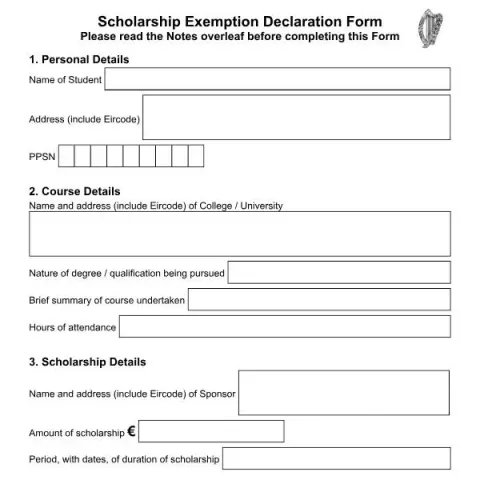 Document preview: Understanding the Scholarship Exemption Declaration Form in Ireland — Taxes (RPC019625_EN_WB_L_1)