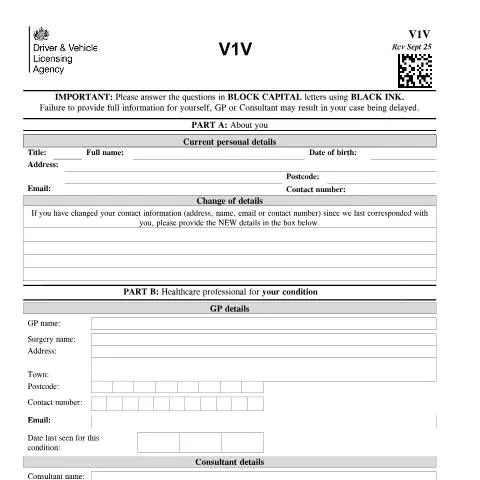 Document preview: Understanding V1V Medical Declaration Requirements for UK Drivers — Health