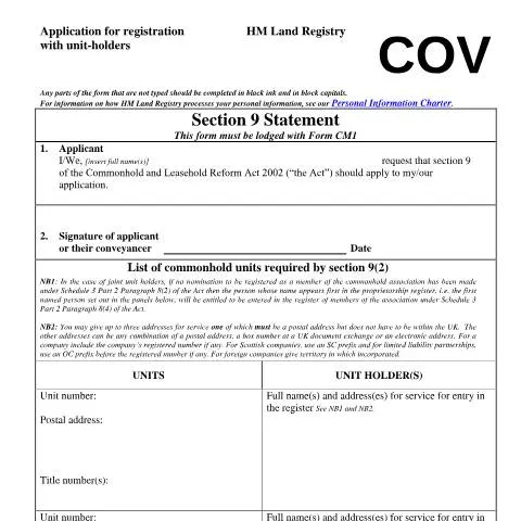 Document preview: Navigating the COV Form for Commonhold Properties — Property & real estate