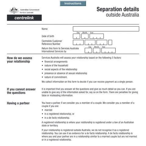 Document preview: Understanding Form AUS184 for Separation Outside Australia — Government & admin (CERFA n°AUS184)