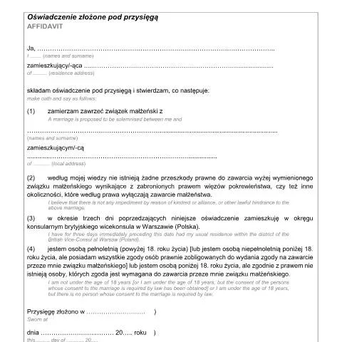 Document preview: Understanding the Poland Affidavit Form for Marriage — Legal & justice