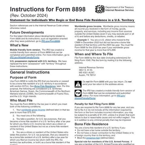 Document preview: Navigating IRS Instructions for Form 8898: A Guide for Residents — Taxes (CERFA n°INST-8898)