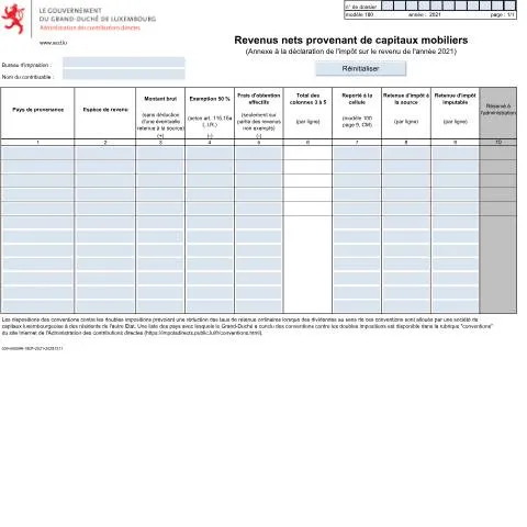 Aperçu du document Comprendre l'Annexe 180 pour les revenus mobiliers — Impôts & fiscalité (CERFA n°180)