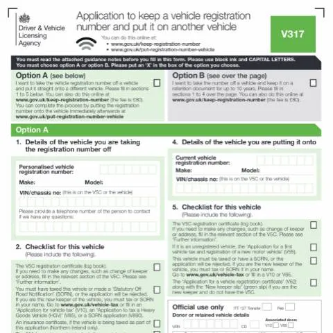 Document preview: How to Transfer Personalised Registration Numbers Using DVLA Form V317 — Vehicle & driving