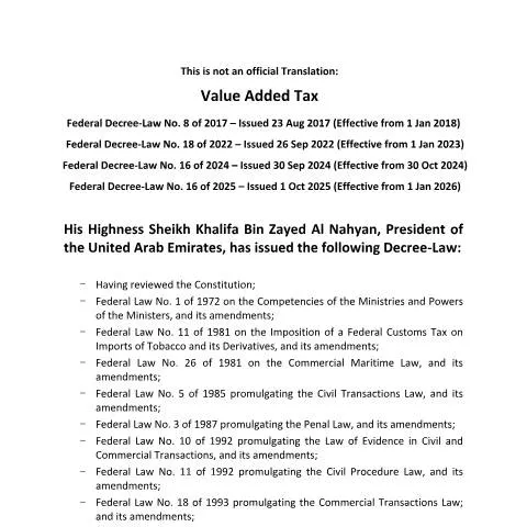 Document preview: Understanding UAE Tax Legislation Under Federal Decree-Law No 8 of — Taxes (CERFA n°Federal Decree-Law No. 8 of 2017)