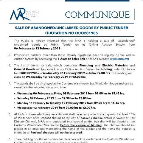 Document preview: Understanding the Public Tender for Abandoned Goods — Government & admin (CERFA n°Communique05of2019)