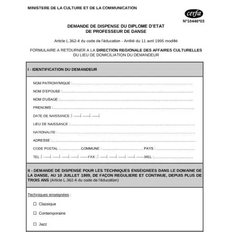 Aperçu du document Obtenir une dispense du diplôme d'État de professeur de danse — Études & formation (N°10446*03)