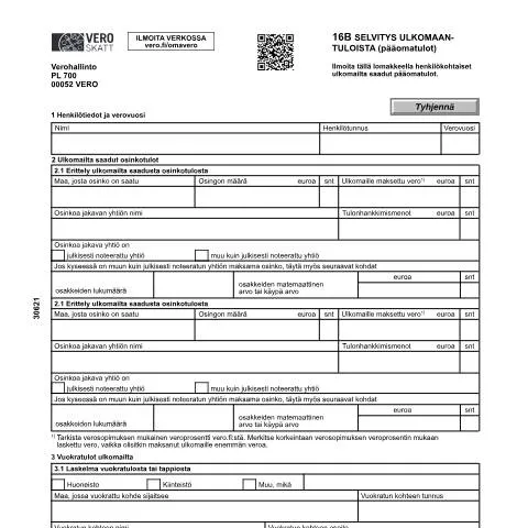Document preview: Tulojen ilmoittaminen ulkomailta: 16B lomakkeen merkitys — Verot & verotus (CERFA n°Vero 3062)