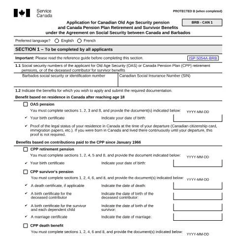 Document preview: Understanding Your Benefits Under the Barbados/Canada Agreement — Retirement & pension (CERFA n°ISP5054-BRB)