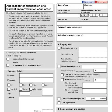 Document preview: N245 Application: How to Suspend Warrants and Modify Payment Orders — Legal & justice