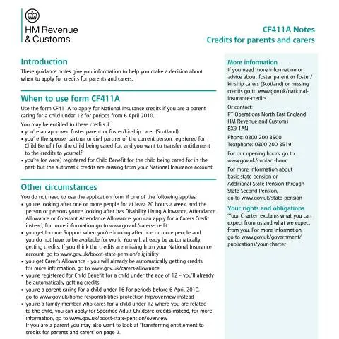 Document preview: National Insurance Credits: Pension Protection for UK Carers — Family