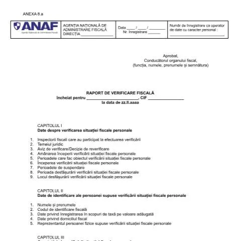 Document preview: Înțelegerea raportului OPANAF 2117/2018 în inspecția fiscală — Impozite & fiscalitate (CERFA n°A8_OPANAF_2117_2018)