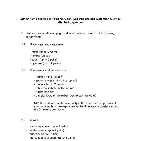 Document preview: Understanding Allowed Items in Bulgarian Prisons — Government & admin