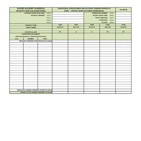 Document preview: Understanding the DA 260 02 Form in South Africa's Excise Framework — Government & admin (CERFA n°DA 260 02)