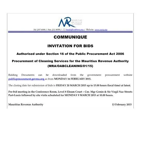 Document preview: Understanding the Procurement of Cleaning Services for MRA — Government & admin (CERFA n°AdvertCleaning130215)