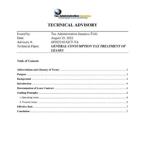 Document preview: Understanding GCT Treatment of Leases in Jamaica — Taxes (CERFA n°Technical_Advisory_GCT_Treatment_of_Leases)