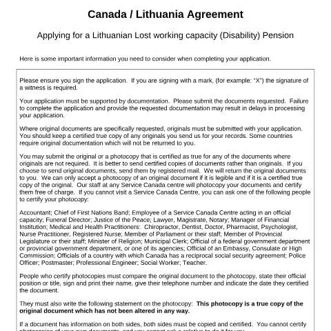 Document preview: Navigating the Lithuanian Disability Pension Application in Canada — Health (CERFA n°CAN_LT_1A_(D))