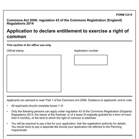Document preview: Explore Your Rights with Common Land Form CA15 — Government & admin