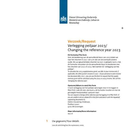 Documentvoorvertoning: Verander uw referentiejaar voor studiefinanciering — Overheid & administratie