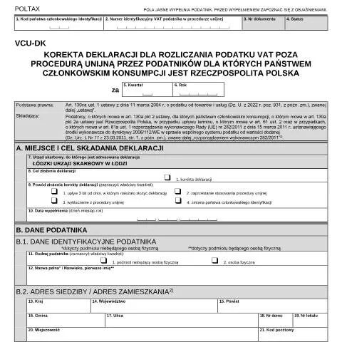 Document preview: Formularz VCU-DK: Klucz do korekty VAT w Polsce — Podatki i fiskalność (CERFA n°VCU-DK)
