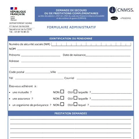 Aperçu du document Secours exceptionnels CNMSS : quand solliciter une aide complémentaire — Aides & prestations sociales (CERFA n°15929*03)