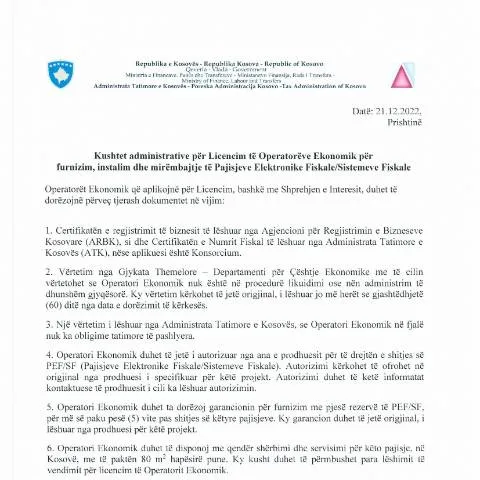 Document preview: Licencimi i Operatorëve Ekonomik për Pajisje Fiskale në Kosovë — Procedura administrative