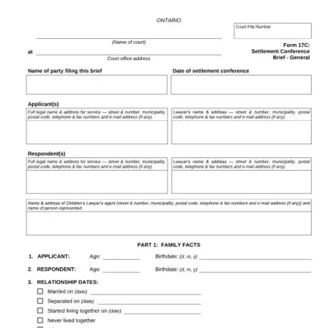 Document preview: Understanding Form 17C: Settlement Conference Brief in Ontario — Legal & justice (FLR 17C)
