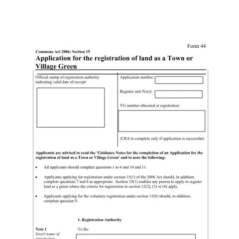 Document preview: Understanding the Process to Register Land as a Town or Village Green — Government & admin (Form 44)