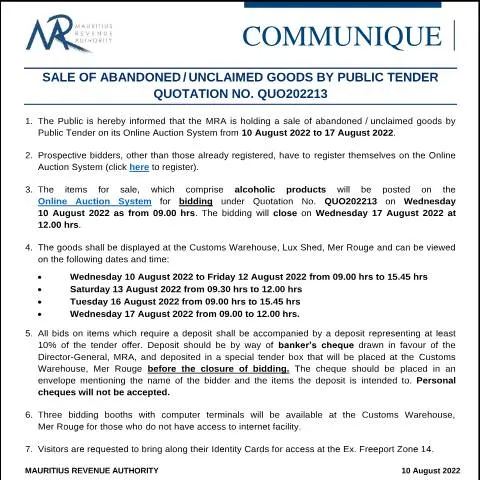 Document preview: Unlock Opportunities: Auction of Unclaimed Goods — Government & admin (CommuniqueAuction100822)
