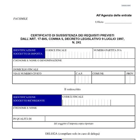 Anteprima documento Certificato di sussistenza requisiti imprese appaltatrici — Pratiche amministrative