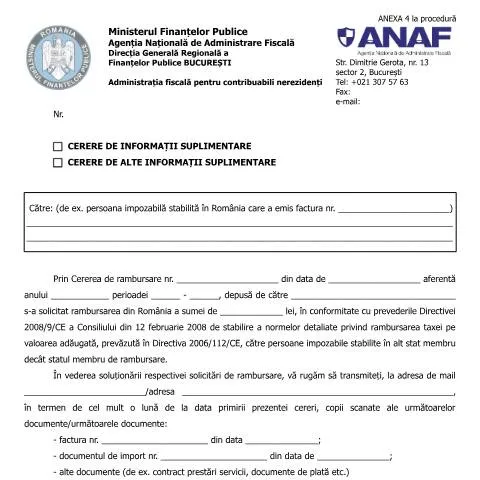 Document preview: Importanța Cererii de Informații Suplimentare în Fisc — Impozite & fiscalitate (CERFA n°A4p_OPANAF_2809_2016)