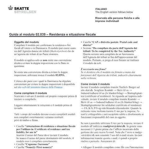 Document preview: Guide til Residenza e informazioni fiscali 02.039 — Skatter & skat (CERFA n°02.039)