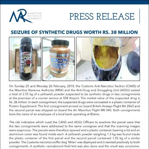 Document preview: Understanding the MRA's Synthetic Drug Seizure on March 1, 2018 — Government & admin (PressRelease010318)
