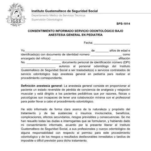 Vista previa del documento Formulario SPS-1014: Consentimiento Informado en Odontología — Salud (CERFA n°SPS-1014)