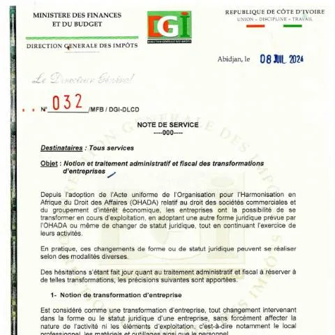 Aperçu du document Comprendre la Note de Service 0032 0001 sur les transformations — Démarches administratives