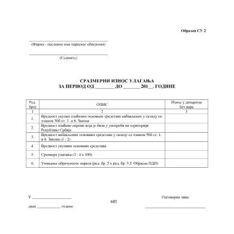 Document preview: Значај обрасца СУ 2 за предузетнике у Србији — Administrativne procedure (CERFA n°SU2)