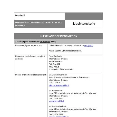 Dokumentvorschau: Kontaktinformationen der liechtensteinischen Behörden für den — Behörden & Verwaltung (CERFA n°int_competentauthority_contactdetails)
