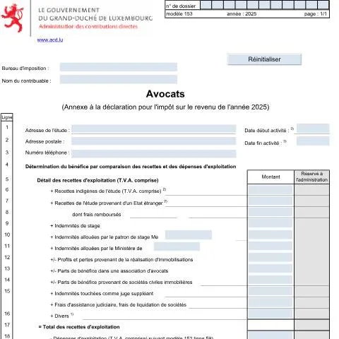 Aperçu du document Comprendre l'Annexe 153 pour les avocats au Luxembourg — Démarches administratives (CERFA n°153)