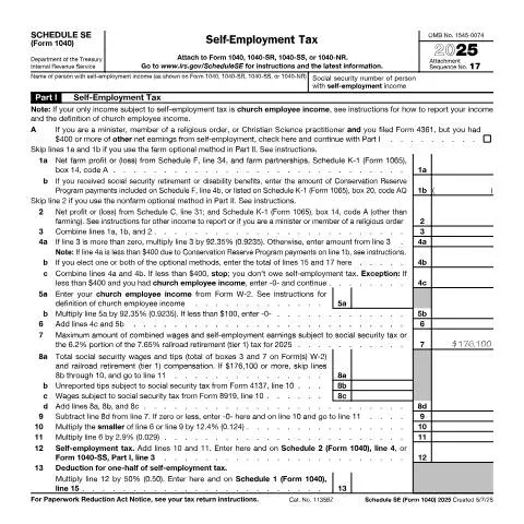 Document preview: Essential Insights on IRS Form 1040SSE for Self-Employed Individuals — Taxes (CERFA n°1040SSE)